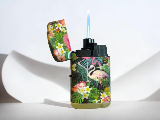 Jet Flame turbo aanstekers  - wind aansteker - 20 stuks in display - 360&deg; Flamingo print branders - soft touch