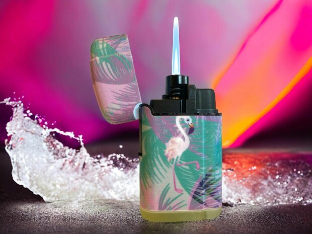 Jet Flame turbo aanstekers  - wind aansteker - 20 stuks in display - 360&deg; Flamingo print branders - soft touch