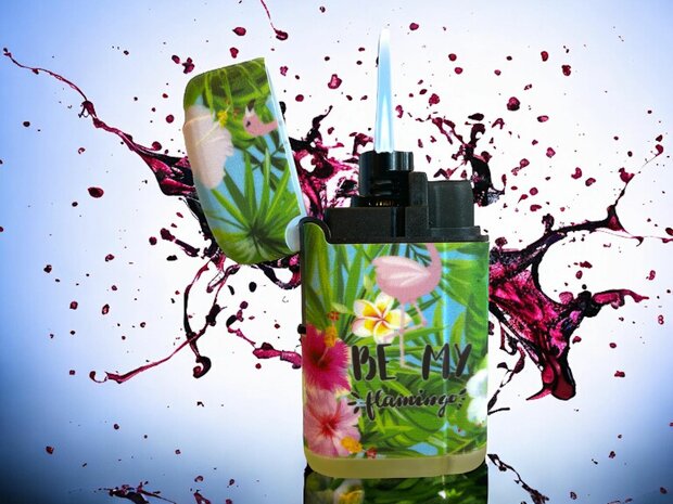 Jet Flame turbo aanstekers  - wind aansteker - 20 stuks in display - 360&deg; Flamingo print branders - soft touch