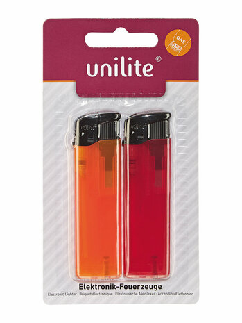 Lighters in blisters of 2 pieces - with click system - refillable - Unilite