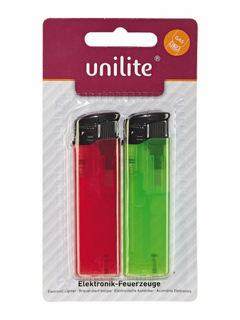 Briquets en blisters de 2 pi&egrave;ces - avec syst&egrave;me clic - rechargeables - Unilite