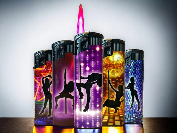 Briquets Jetflame - flamme turbo - 50 pi&egrave;ces - briquet &agrave; vent - imprim&eacute; Pole Dance