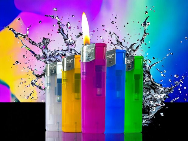 Lighters - 25 pieces in tray, refillable and click