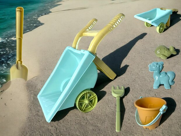 Beach toys - wheelbarrow 34 CM - Sand set 6 Piece Beach