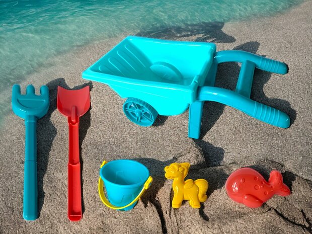 Sand wheelbarrow - Beach wheelbarrow 34 CM - Sand set 6 Piece Beach