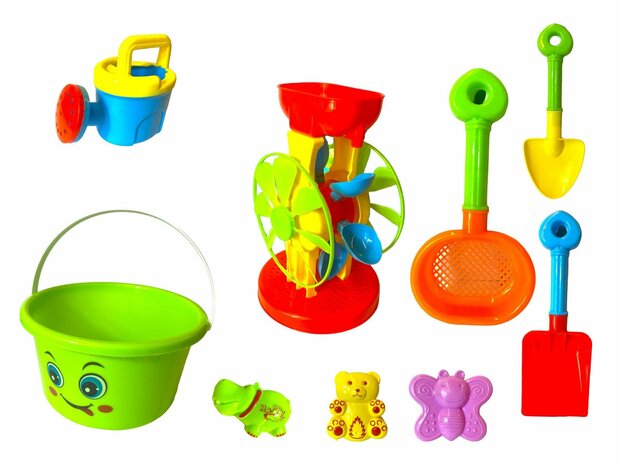 Beach Sand Play Toys Spades Hourglass Bucket Children Role Play 9 Pieces