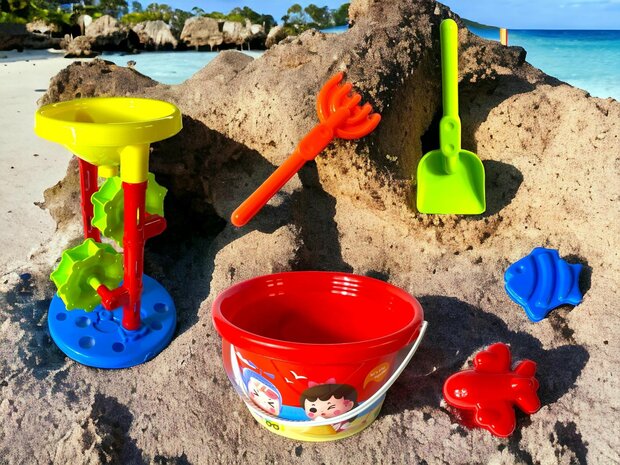 Beach Sand Play Toys Spades Hourglass Bucket Children Role Play 6 Pieces