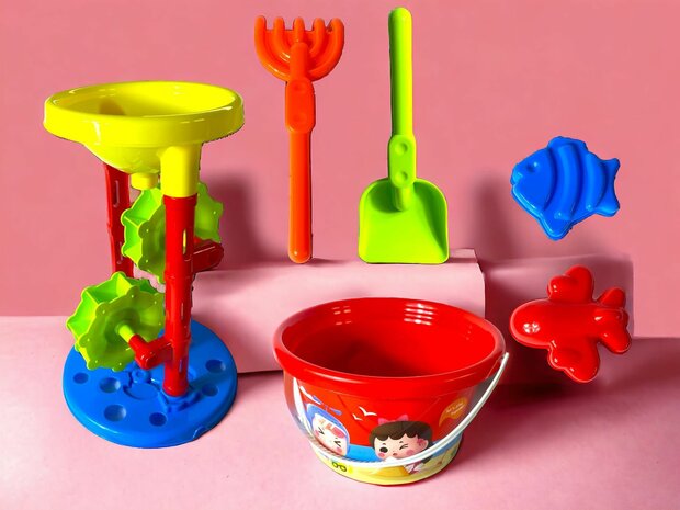 Beach Sand Play Toys Spades Hourglass Bucket Children Role Play 6 Pieces