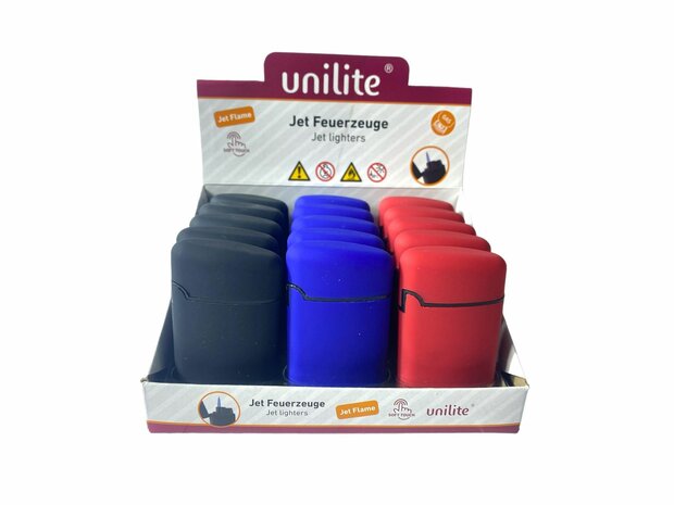 Briquets Jet Flame - briquet &agrave; vent - pr&eacute;sentoir de 15 pi&egrave;ces - couleur douce + gas