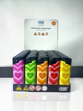 Lighters - 50 pieces in tray - Retro Heart print - refillable + gas