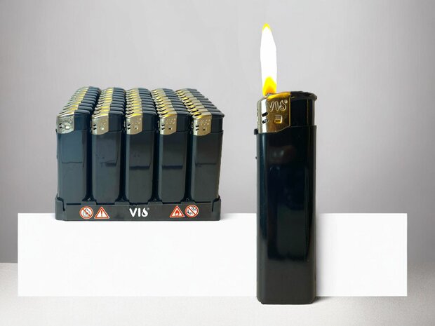 Briquets - briquets imprim&eacute;s - rechargeables - briquets publicitaires blanc 50 pi&egrave;ces en plateau noir