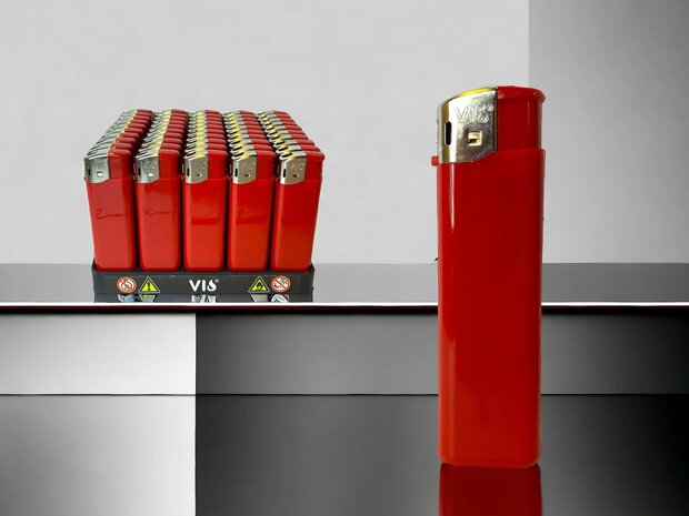 Briquets - briquets imprim&eacute;s - rechargeables - briquets publicitaires blanc 50 pi&egrave;ces en plateau rouge
