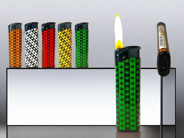 Aanstekers 50 stuks navulbaar- elektronische aansteker met marijuana bedrukking 