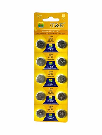 AG 10 / LR54 Knopfzellenbatterien Alkaline AG10, LR54, LR1130, V389, 189