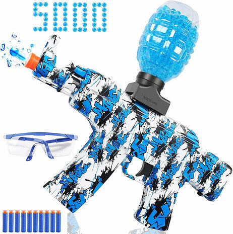 Gel Blaster AK47 - Luminous Silencer met Led licht - compleet set - oplaadbaar - 45 cm Blauw