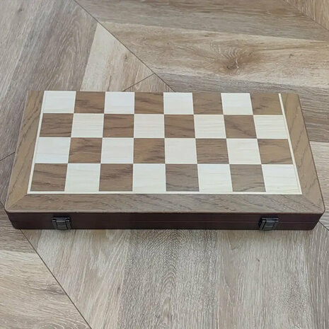 &Eacute;checs et dames 2en1 - 38X38CM - &eacute;chiquier en bois de h&ecirc;tre pliable - 2 Reines suppl&eacute;mentaires