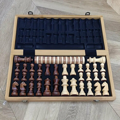 &Eacute;checs et dames 2en1 - 38X38CM - &eacute;chiquier en bois de h&ecirc;tre pliable - 2 Reines suppl&eacute;mentaires