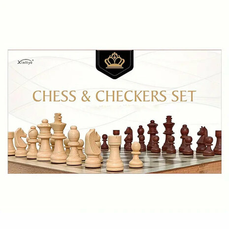&Eacute;checs et dames 2en1 - 38X38CM - &eacute;chiquier en bois de h&ecirc;tre pliable - 2 Reines suppl&eacute;mentaires