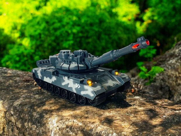 Warrior military speelgoed Tank - Licht en geluid - Frictie motor - Grijs