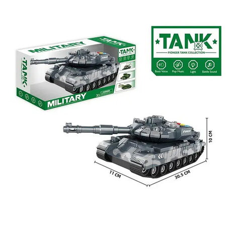 Warrior military speelgoed Tank - Licht en geluid - Frictie motor - Grijs