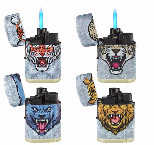 Turbo jet flame lighters - 20 pieces - tiger print - wind lighter