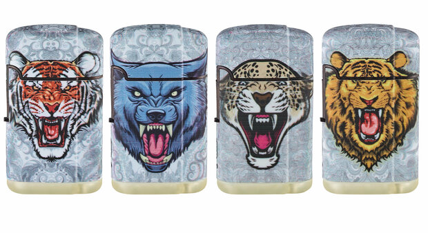 Turbo jet flame lighters - 20 pieces - tiger print - wind lighter