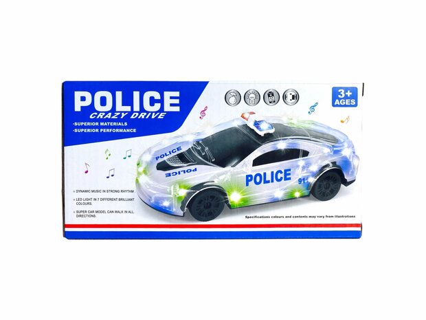 Politieauto Kinderen Elektronische Speelgoed Met Muziek Automatische Piloot Flash Geluid Automatische Rotatie - 22.5cm