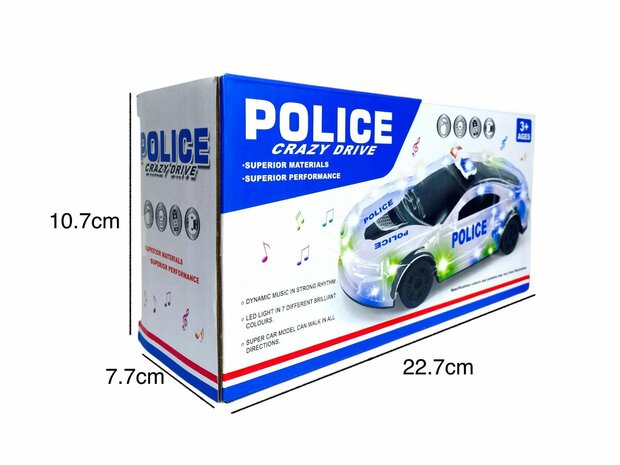 Politieauto Kinderen Elektronische Speelgoed Met Muziek Automatische Piloot Flash Geluid Automatische Rotatie - 22.5cm