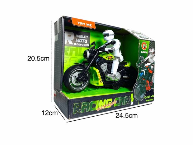 Race motorfiets speelgoed - met sirene en licht  - frictie aandrijving Groen