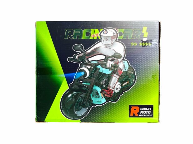 Race motorfiets speelgoed - met sirene en licht  - frictie aandrijving Groen