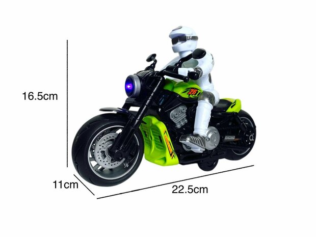 Race motorfiets speelgoed - met sirene en licht  - frictie aandrijving Groen