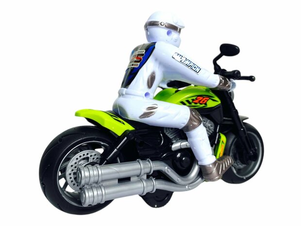 Race motorfiets speelgoed - met sirene en licht  - frictie aandrijving Groen