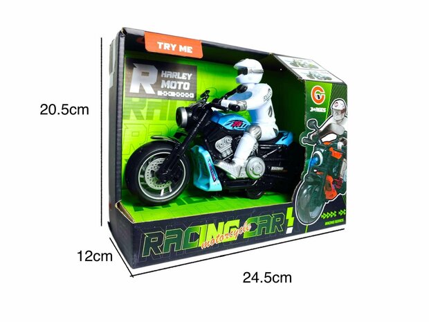 Racing motorcycle toy - with siren and light - friction drive blue