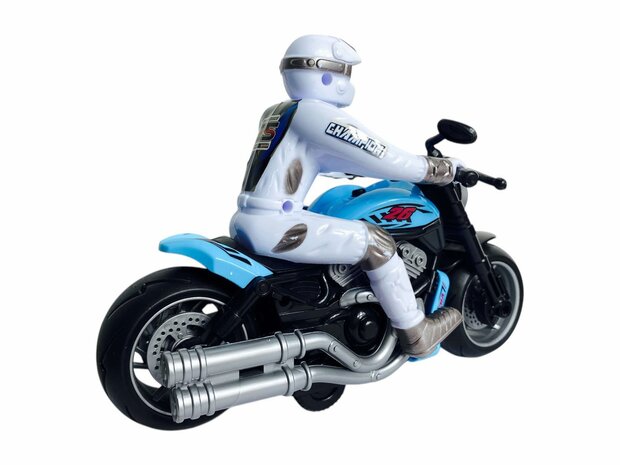 Racing motorcycle toy - with siren and light - friction drive blue