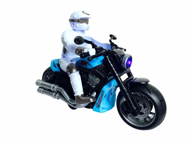 Racing motorcycle toy - with siren and light - friction drive blue