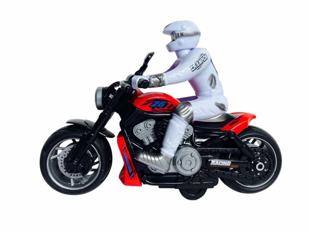 Race motorfiets speelgoed - met sirene en licht  - frictie aandrijving rood