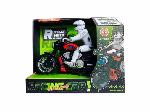 Race motorfiets speelgoed - met sirene en licht  - frictie aandrijving rood