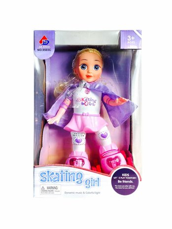 Skatepop voor kinderen met lichtjes, schaatsen, loopt en zingt 
