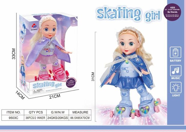 schaatspop met , muziek, zingt en danst, &amp; 3D Lighting 360&deg; - 31cm 