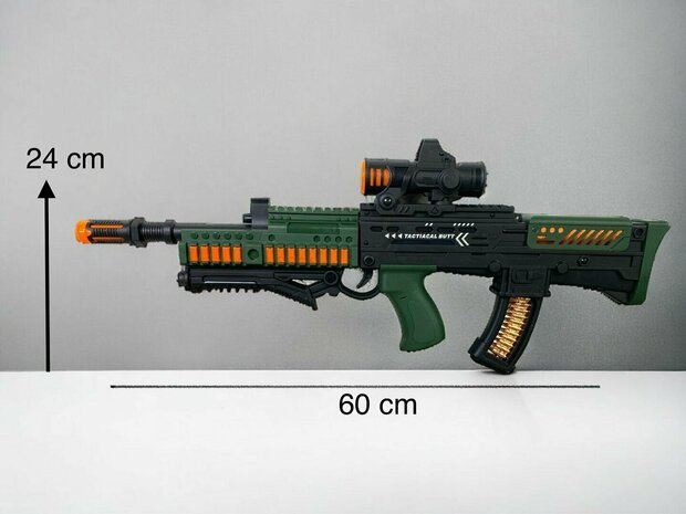 Speelgoed geweer Assault Sound Rifle - met 3D licht en geluid - tril effect - bewegende kogelriem - 60CM
