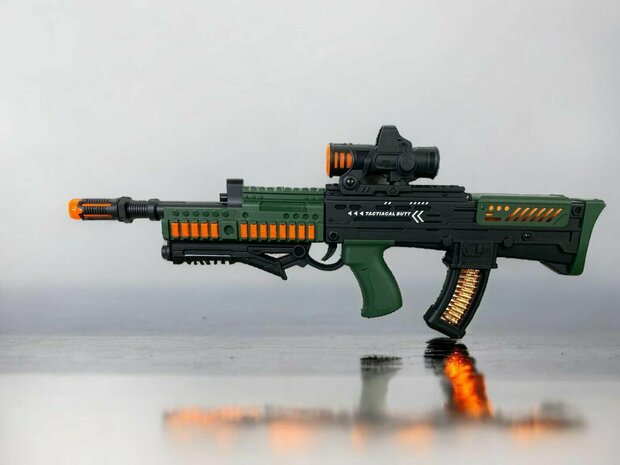 Speelgoed geweer Assault Sound Rifle - met 3D licht en geluid - tril effect - bewegende kogelriem - 60CM