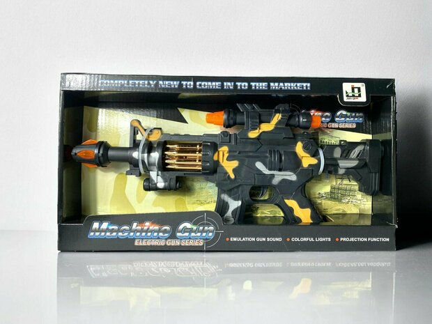 Toy gun - with light and sound - vibration effect and moving bullet belt - 38CM
