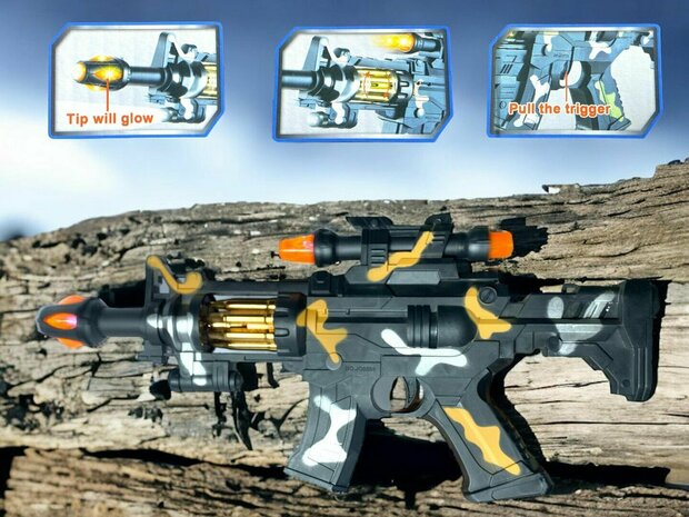 Toy gun - with light and sound - vibration effect and moving bullet belt - 38CM