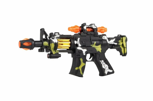 Toy gun - with light and sound - vibration effect and moving bullet belt - 38CM