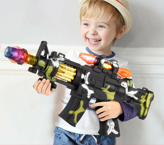 Toy gun - with light and sound - vibration effect and moving bullet belt - 38CM