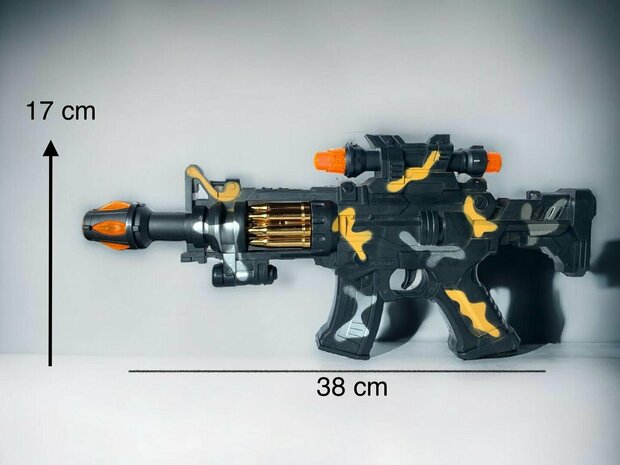 Toy gun - with light and sound - vibration effect and moving bullet belt - 38CM
