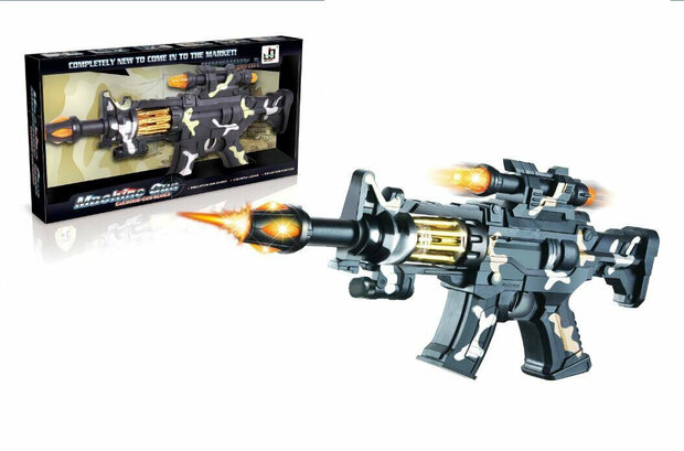 Toy gun - with light and sound - vibration effect and moving bullet belt - 38CM