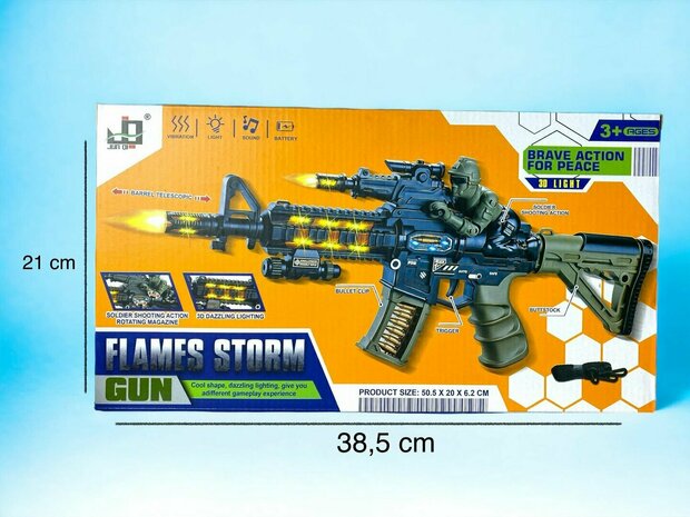 Speelgoedgeweer - Flames Storm - met 3D licht en geluid - tril effect - bewegende kogelriem 