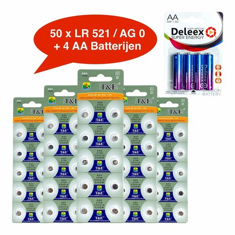 Batterijen AG 0 / 379A Alkaline - 5x10 strips - 50 stuks knoopcel + 4 stuks AA Deleex