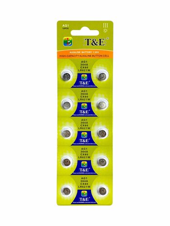 Batterijen AG 1 / 364A Alkaline - 5 x 10 strips - 50 stuks knoopcel + 4 stuks AA Deleex